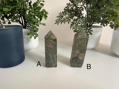 Pyrite & Moss Agate Towers