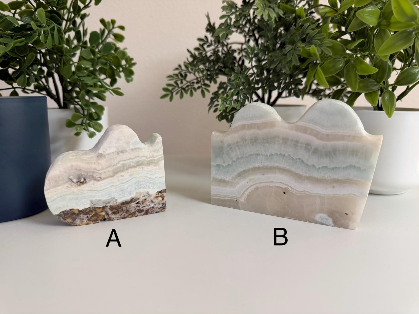 Caribbean Calcite Crystal Carvings | Free Standing Wave & Sphere