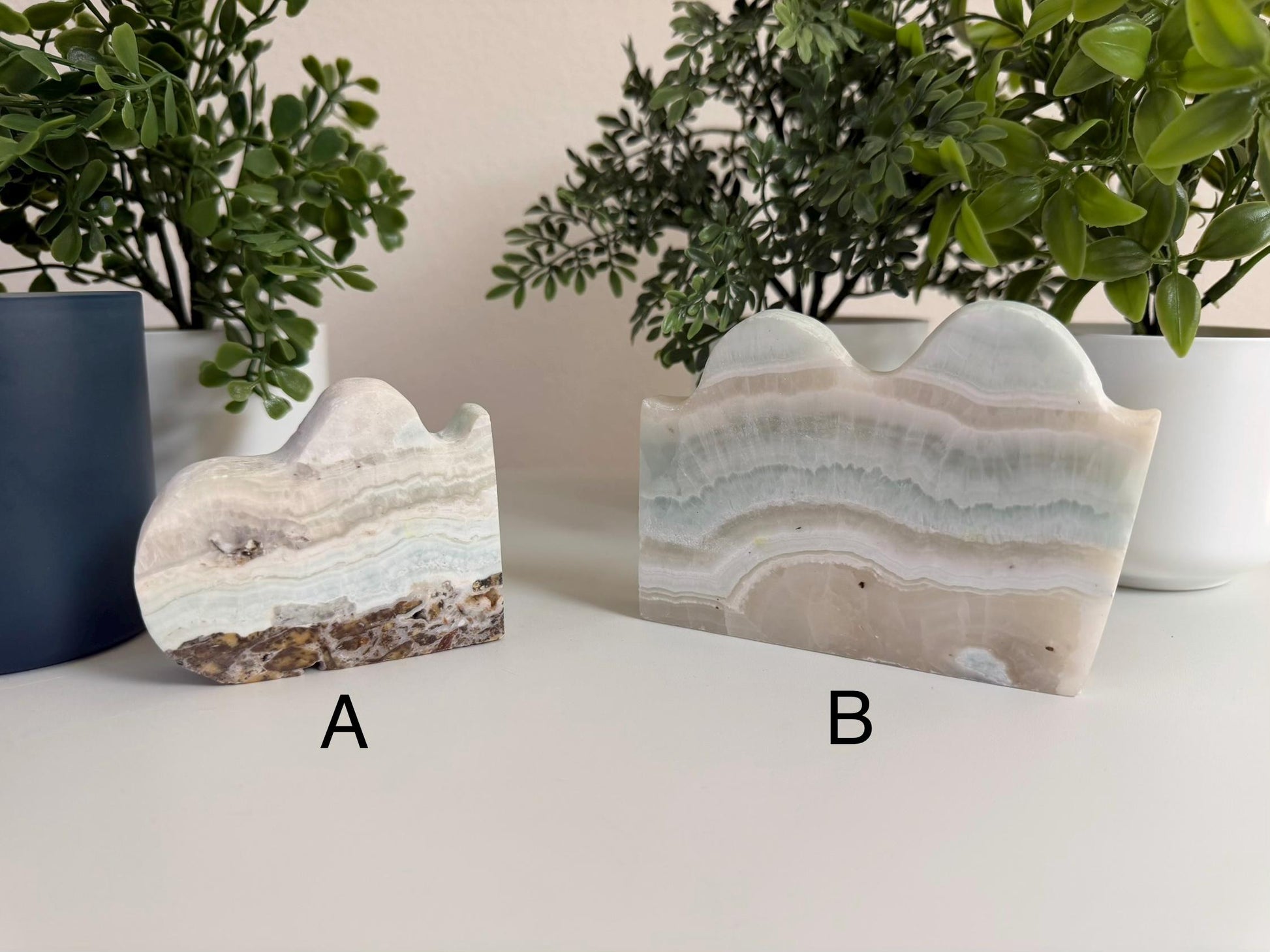 Caribbean Calcite Crystal Carvings | Free Standing Wave & Sphere