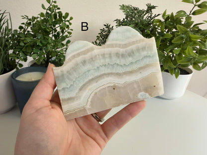 Caribbean Calcite Crystal Carvings | Free Standing Wave & Sphere