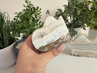 Caribbean Calcite Crystal Carvings | Free Standing Wave & Sphere
