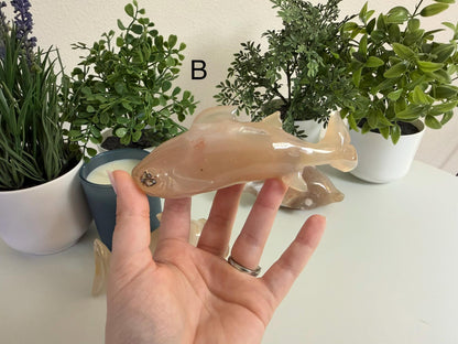 Flower Agate Hammerhead Shark Carvings