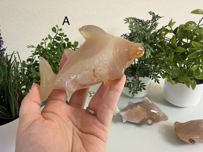 Flower Agate Hammerhead Shark Carvings