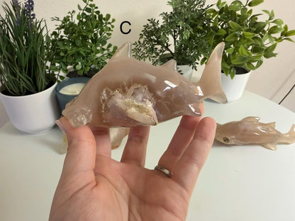 Flower Agate Hammerhead Shark Carvings