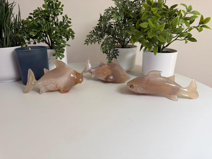 Flower Agate Hammerhead Shark Carvings