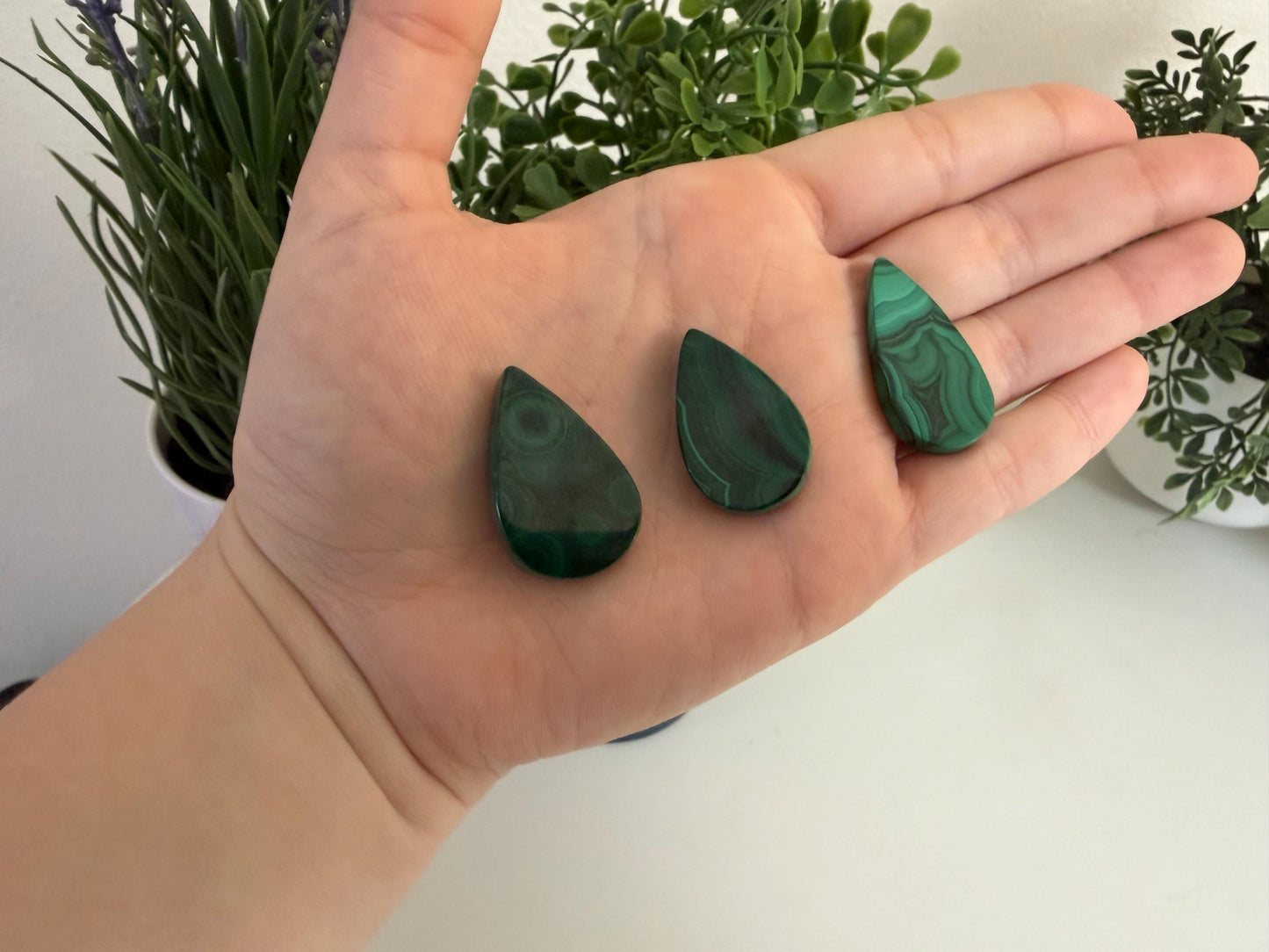 Malachite Tear Drop Cabochons