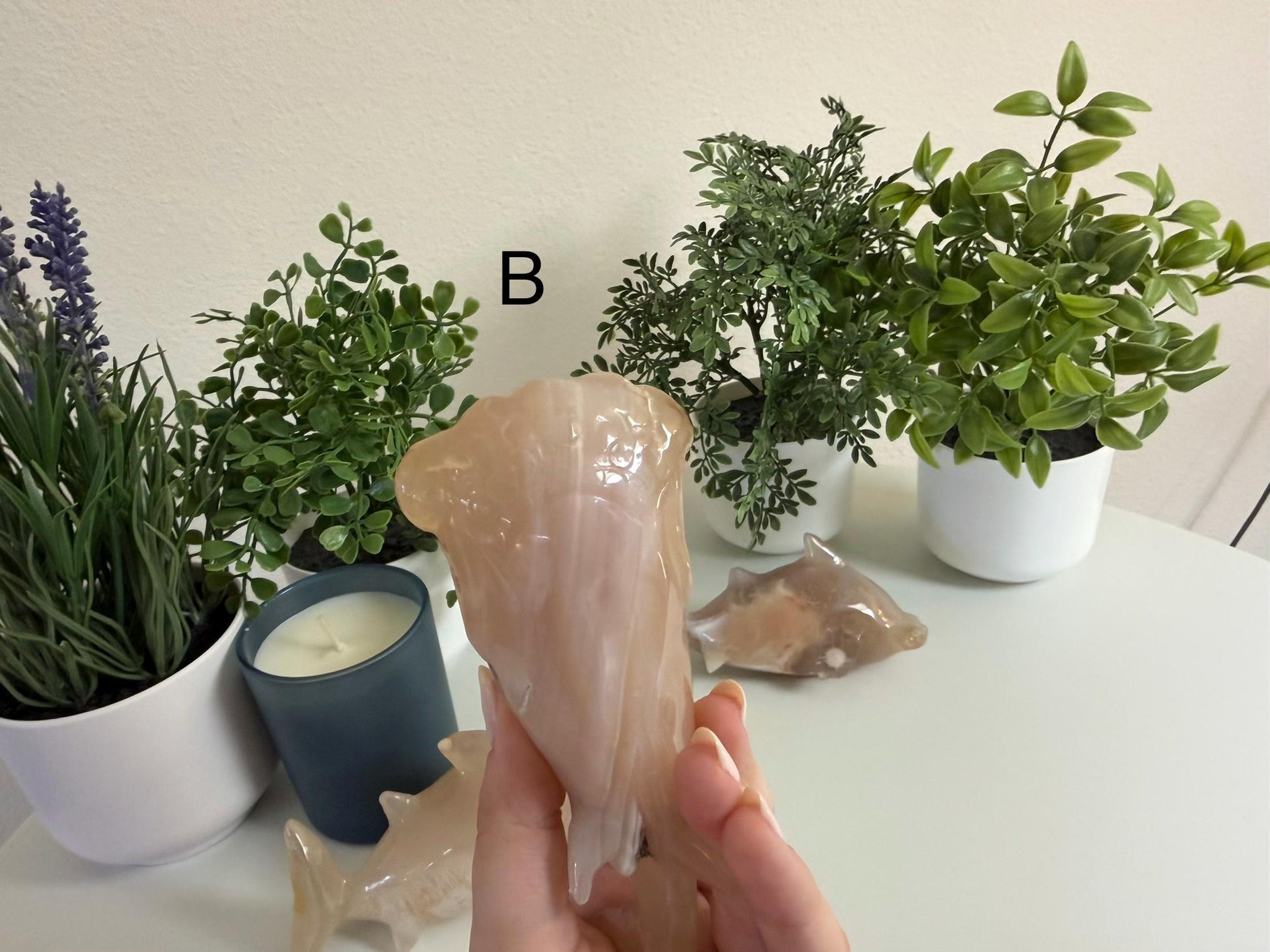 Flower Agate Hammerhead Shark Carvings