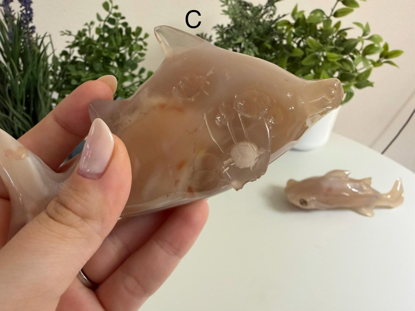 Flower Agate Hammerhead Shark Carvings