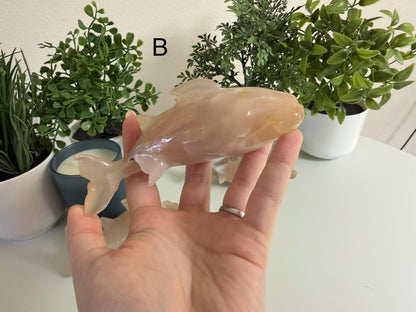 Flower Agate Hammerhead Shark Carvings