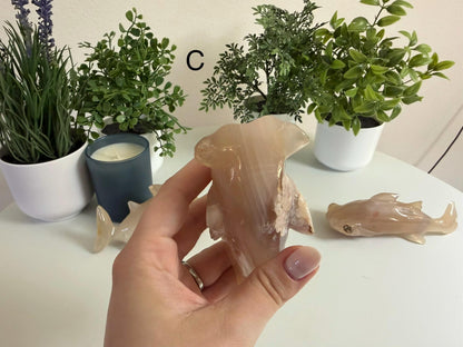 Flower Agate Hammerhead Shark Carvings