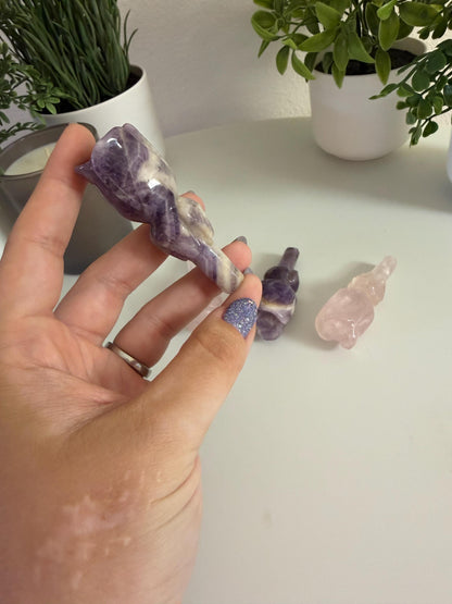 Mini Crystal Rose Carving | Rose Quartz or Chevron Amethyst