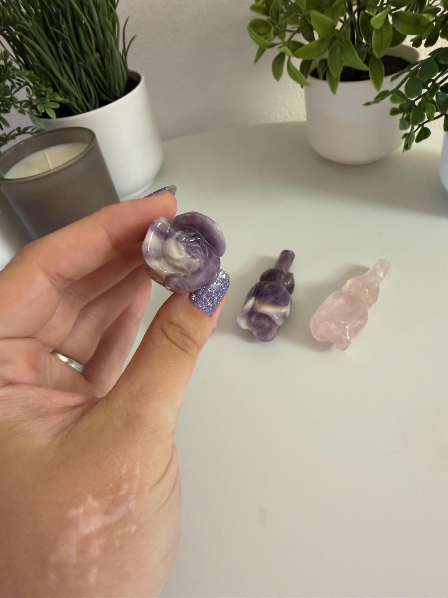Mini Crystal Rose Carving | Rose Quartz or Chevron Amethyst
