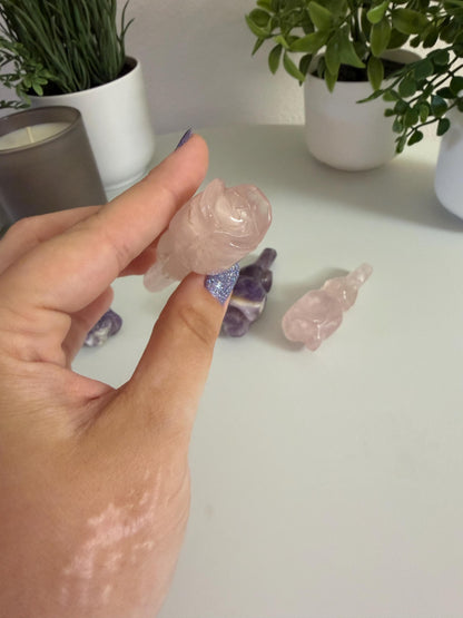 Mini Crystal Rose Carving | Rose Quartz or Chevron Amethyst