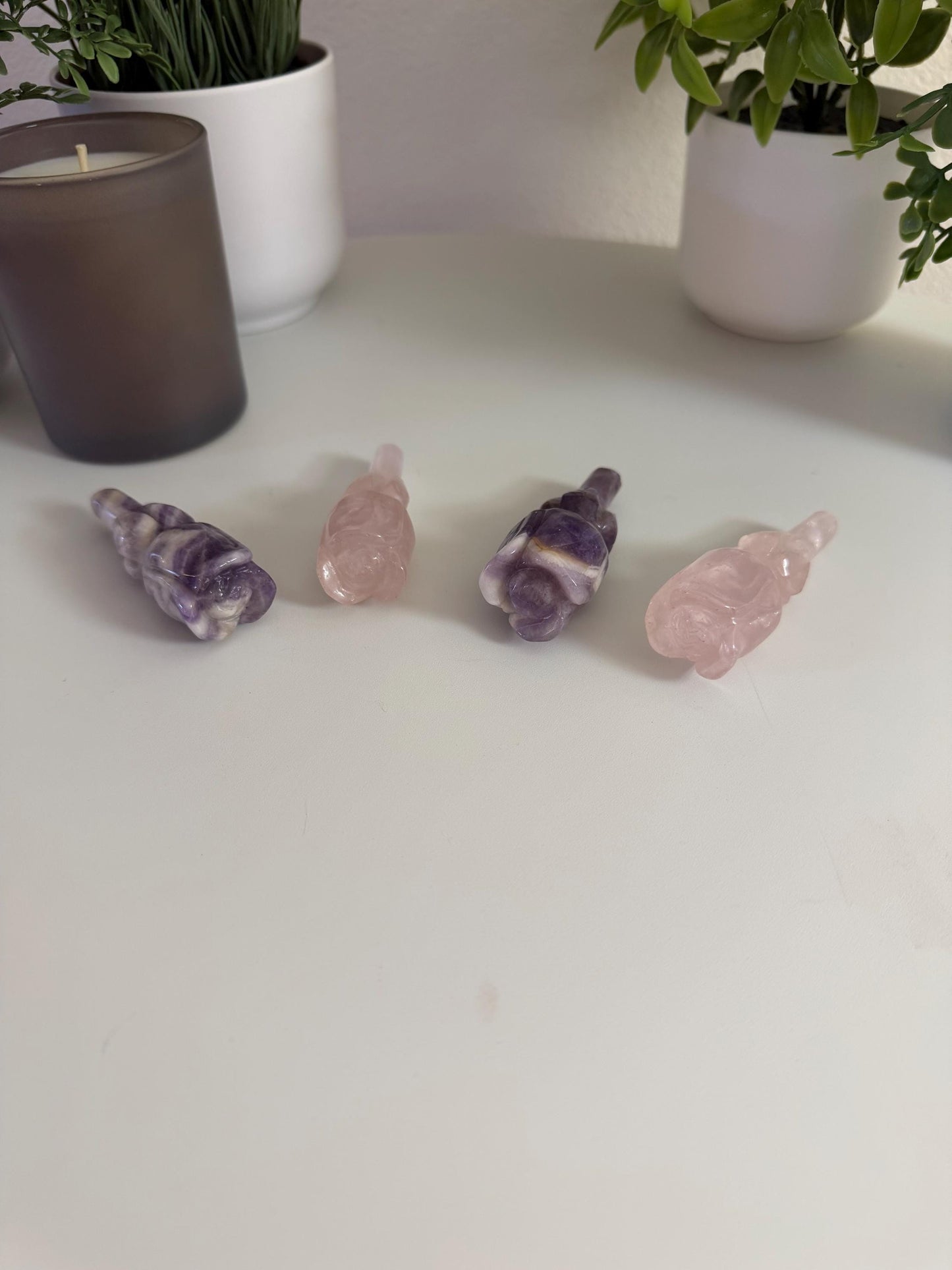 Mini Crystal Rose Carving | Rose Quartz or Chevron Amethyst