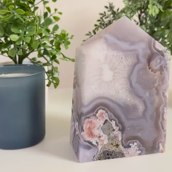 XL Flower Agate Tower | Statement Crystal Decor