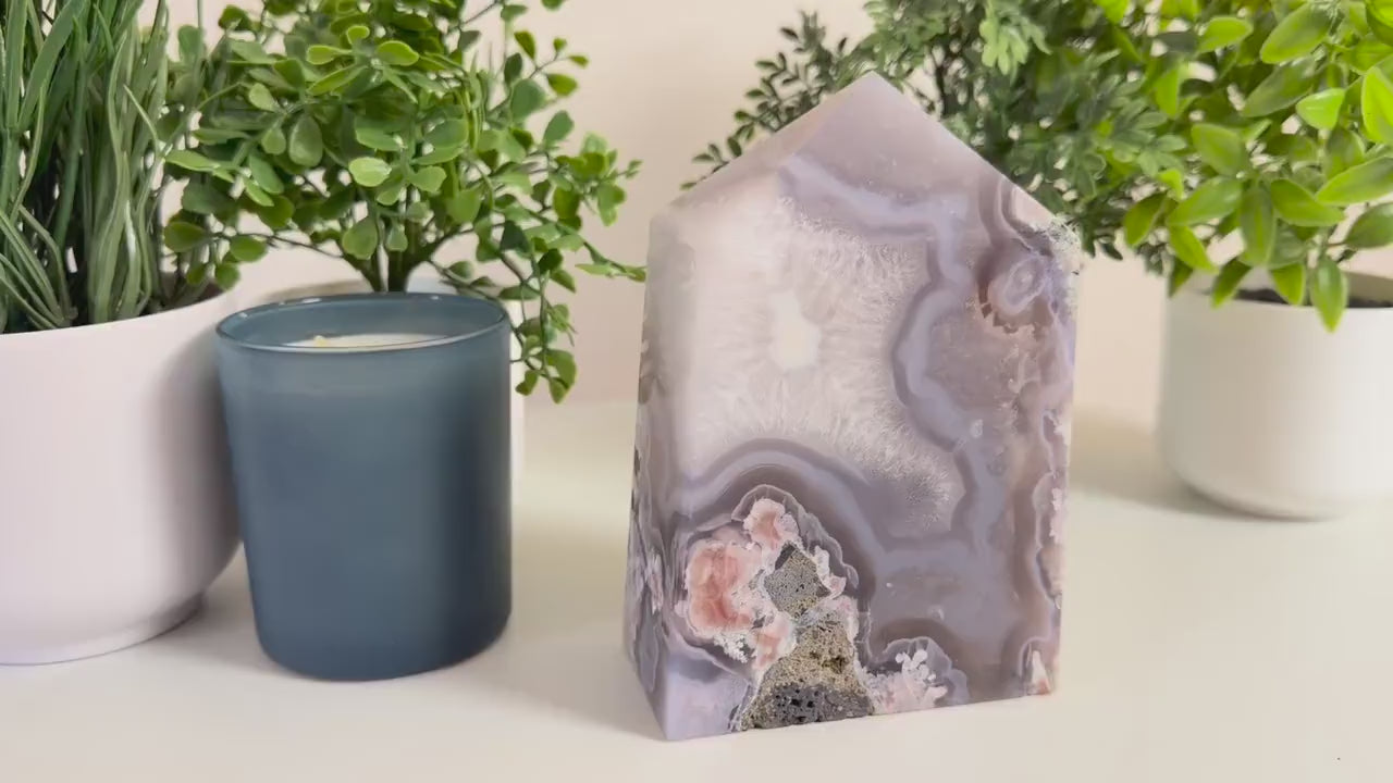 XL Flower Agate Tower | Statement Crystal Decor